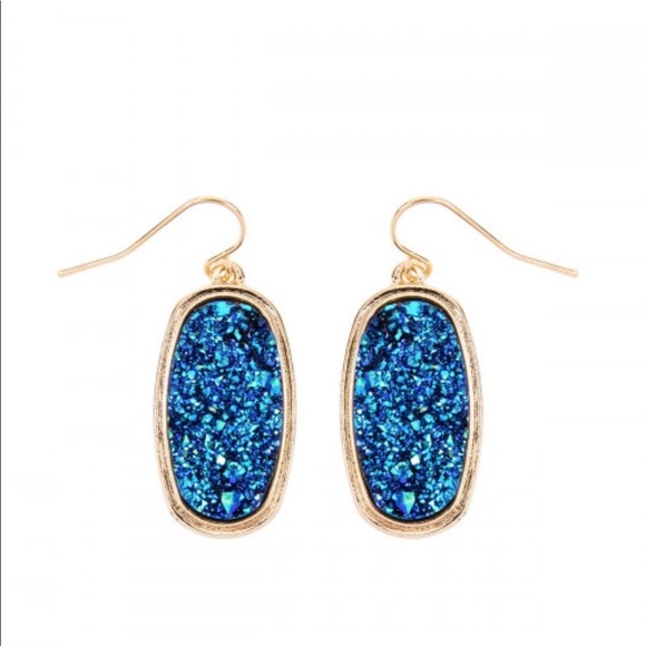 High shine metallic raw stone earring - Blue - Picture 2 of 8